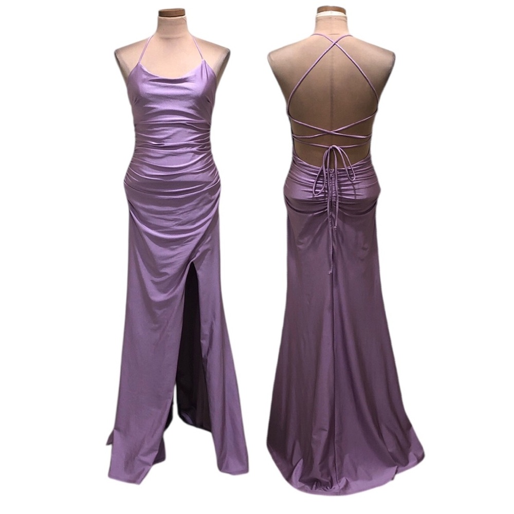 La Scala Maxi Dress Size Medium Lilac Purple Open Back Gown